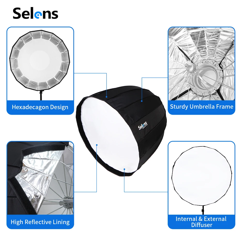 Selens 70/90/120cm Foldable Um - Parabolic Umbrella Deep recension och pris
